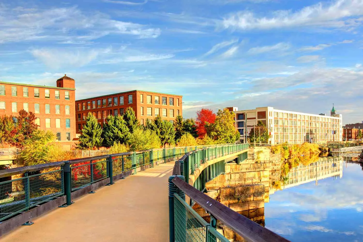 Mill district footbridge in Lowell, Massachusetts