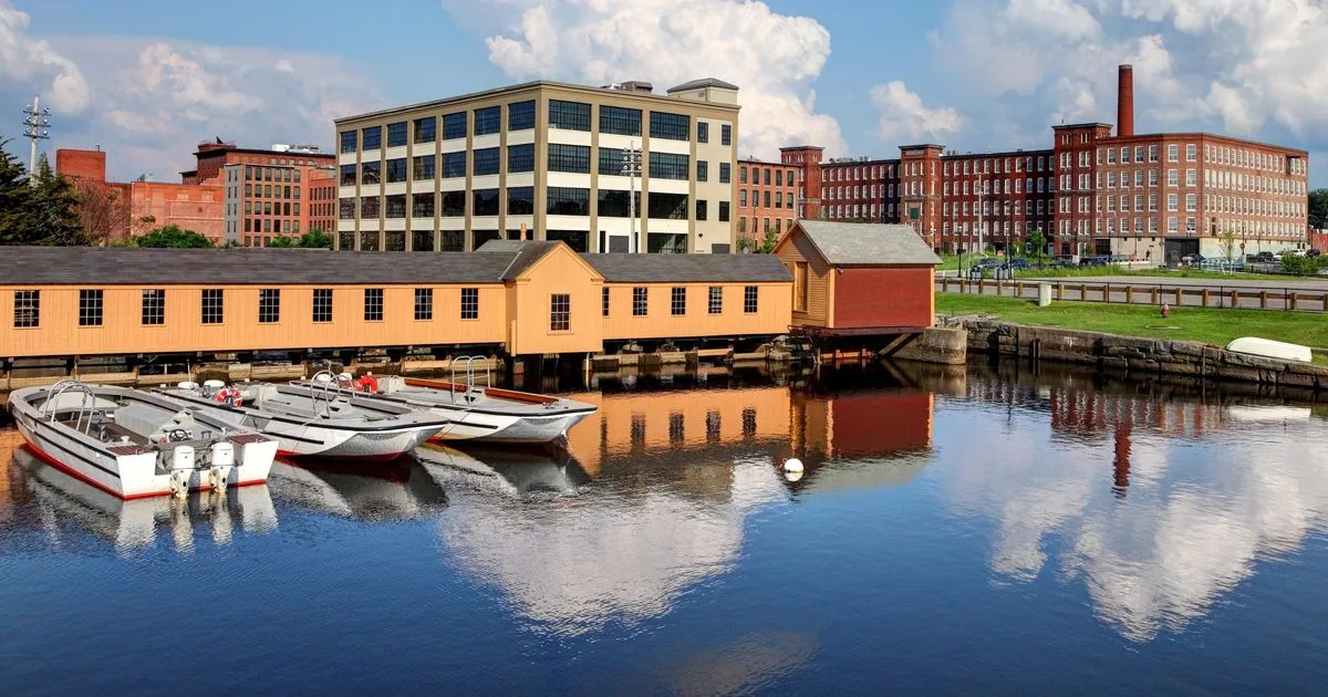 Canal-side mill buildings in Lowell, Massachusetts