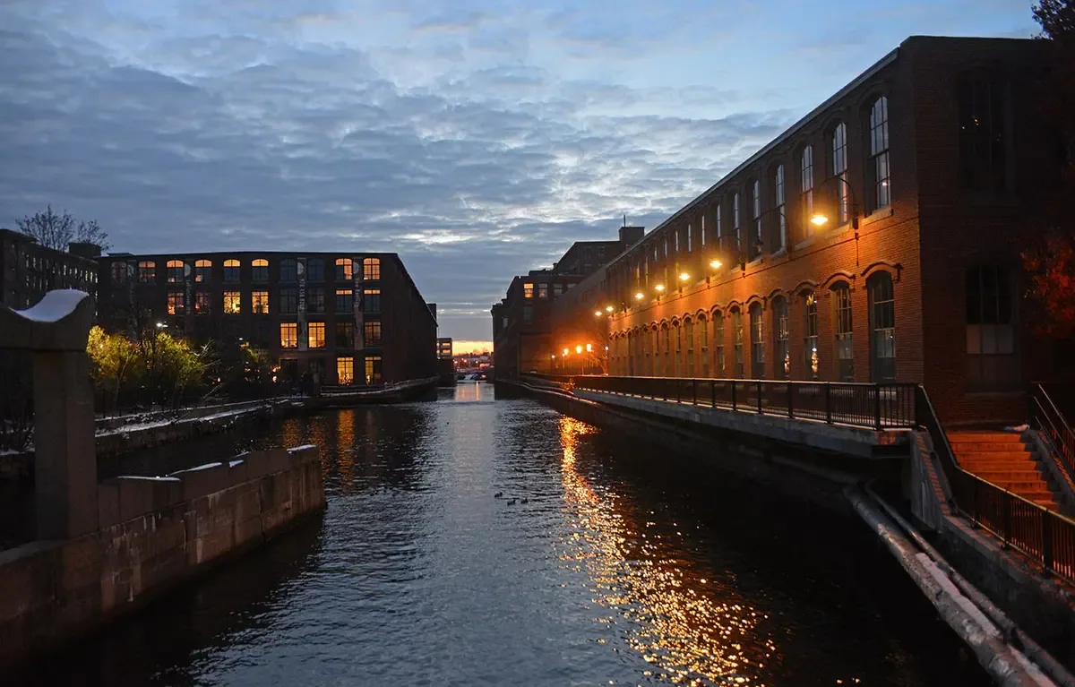 Mill canal in downtown Lowell, MA